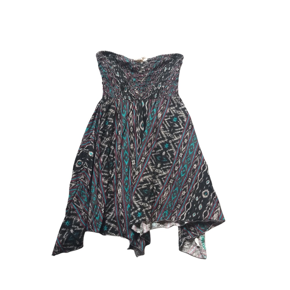 Billabong Womens Strapless Smocked Handkerchief Hem Ikat Tribal Dress  M